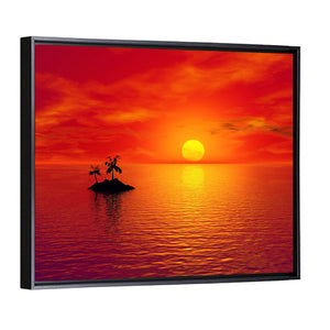 Small Island With Coconut Trees Sunset Wall Art