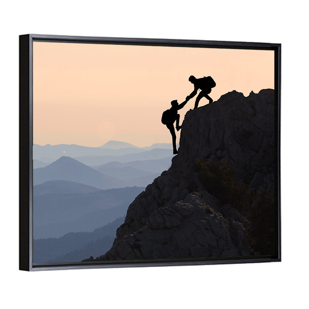Sunset Mountaineering Silhouette Wall Art
