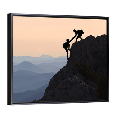 Sunset Mountaineering Silhouette Wall Art