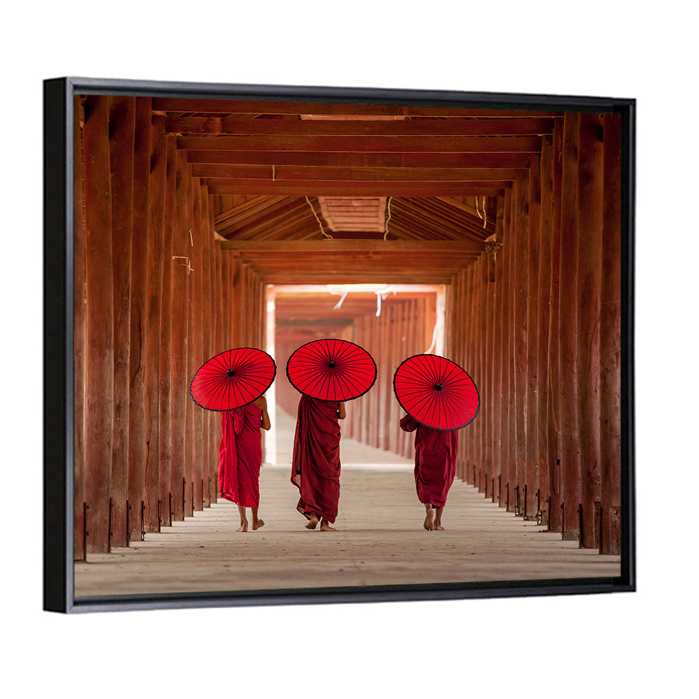 Novice Monks with Red Umbrellas Wall Art