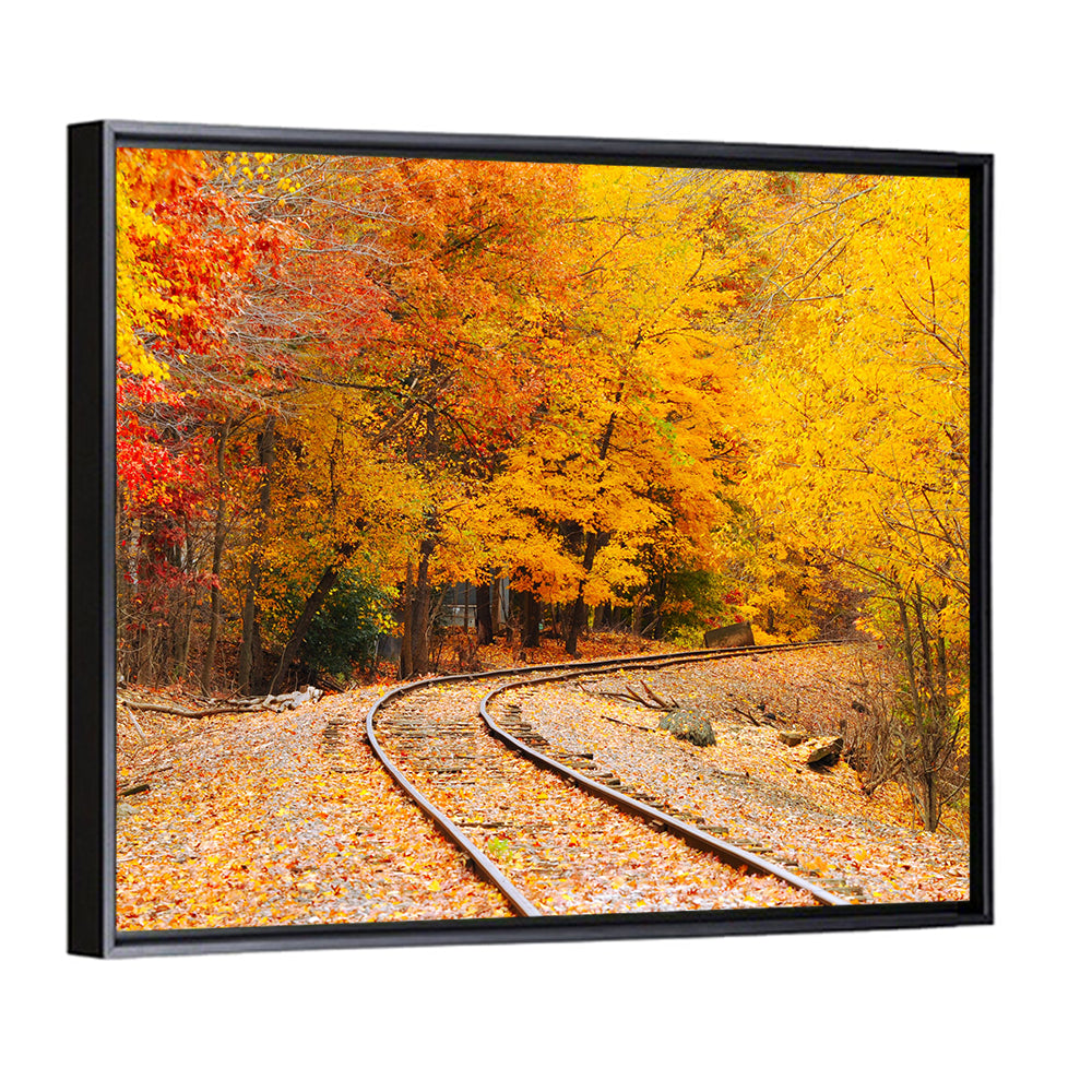 Curving Railroad Through Autumn Forest Wall Art