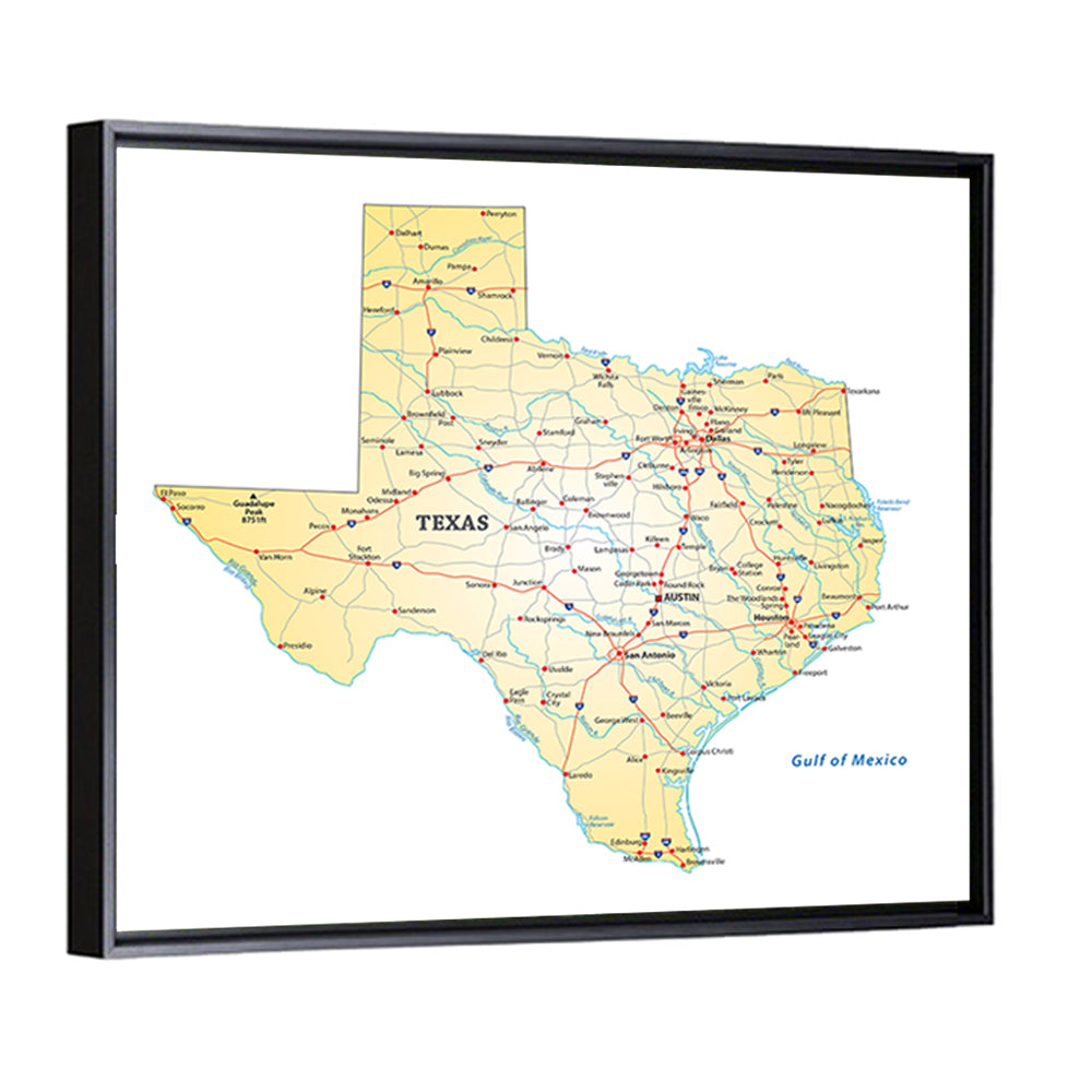 Texas Road Map Illustration Wall Art