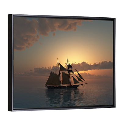 Golden Schooner at Sunset Wall Art