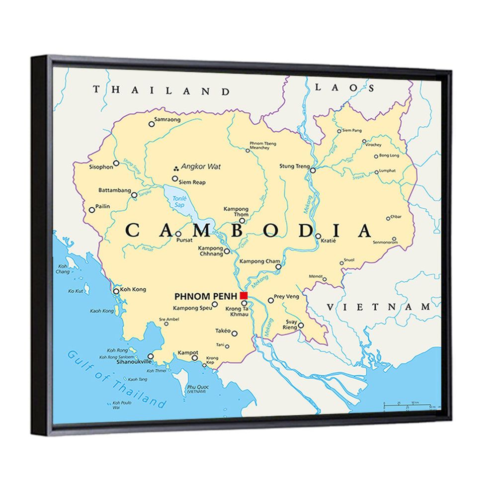 Minimalist Cambodia Political Map Wall Art