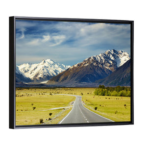 Road & Snowy Mountains In New Zealand Wall Art