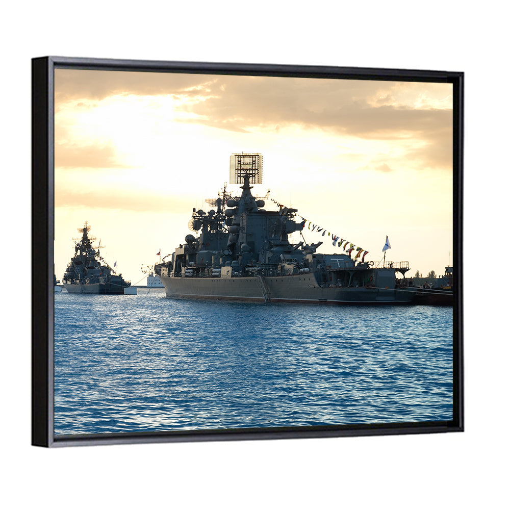 Naval Fleet at Golden Sunset Wall Art