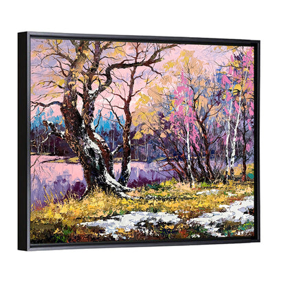 Autumn Lake with Pink Reflection Wall Art