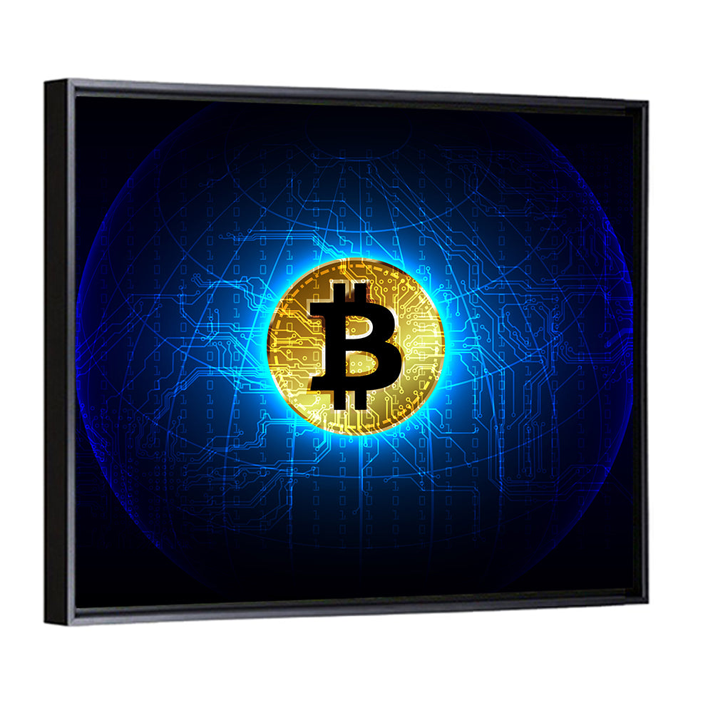 Golden Bitcoin Globe Wall Art