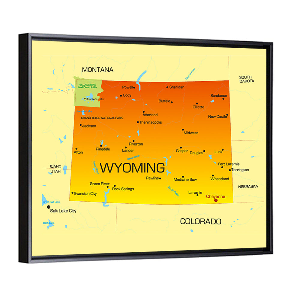 Wyoming State Map, Yellow Accent Wall Art