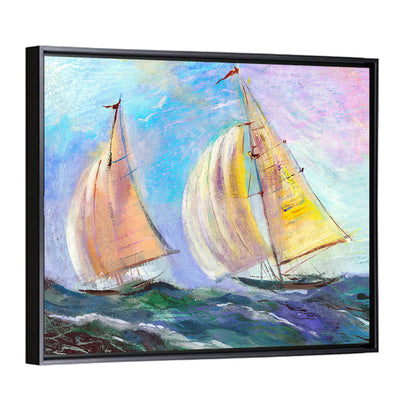 Two Sailboats in Colorful Seascape Wall Art