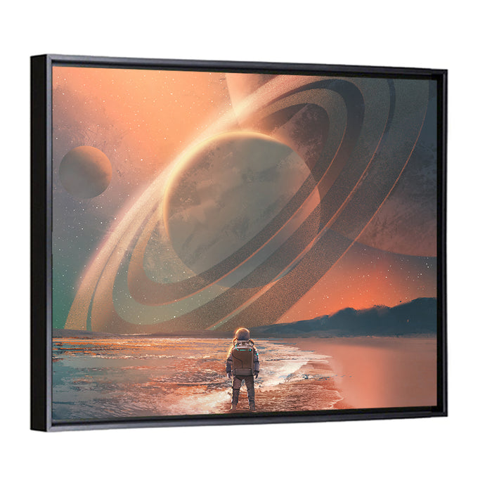 Solitary Astronaut on Alien Beach Wall Art as a framed canvas