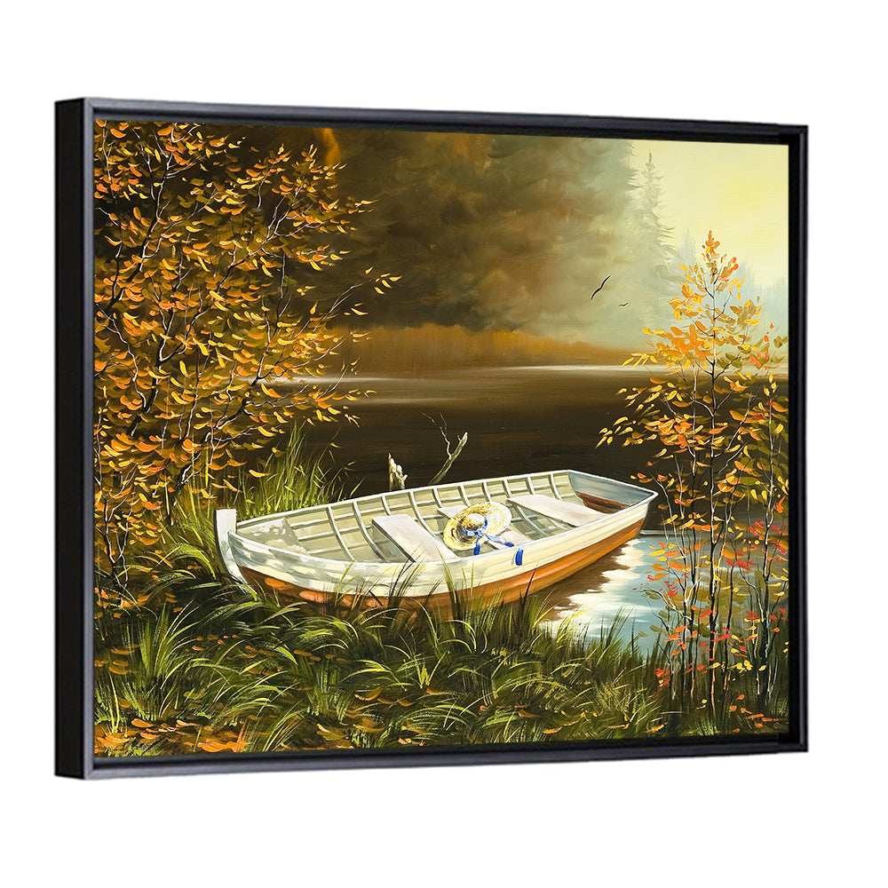 Wooden Boat with Straw Hat Wall Art
