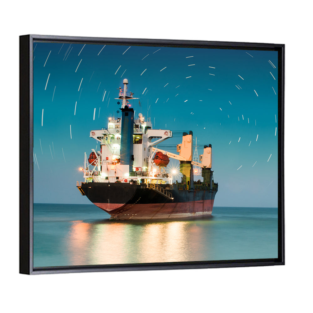 Cargo Ship Under Star Trail Sky Wall Art