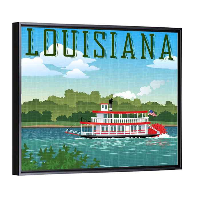 Louisiana Steamboat Wall Art as a framed canvas