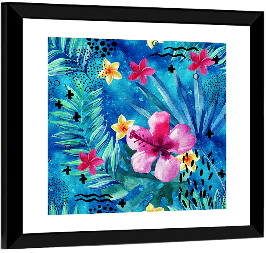 Summer Hibiscus and Frangipani Abstract Wall Art