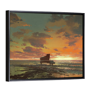 Piano On The Beach Sunset Wall Art