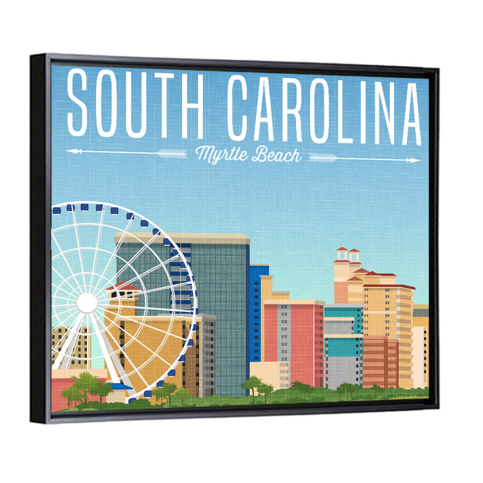 Myrtle Beach Travel Graphic Wall Art as a framed canvas