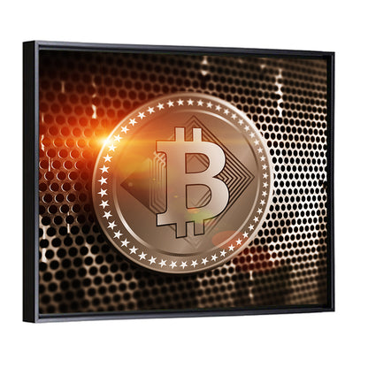 Golden Bitcoin Closeup Wall Art