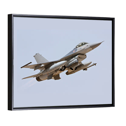 F-16 Fighter Jet Banking Over Sky Wall Art