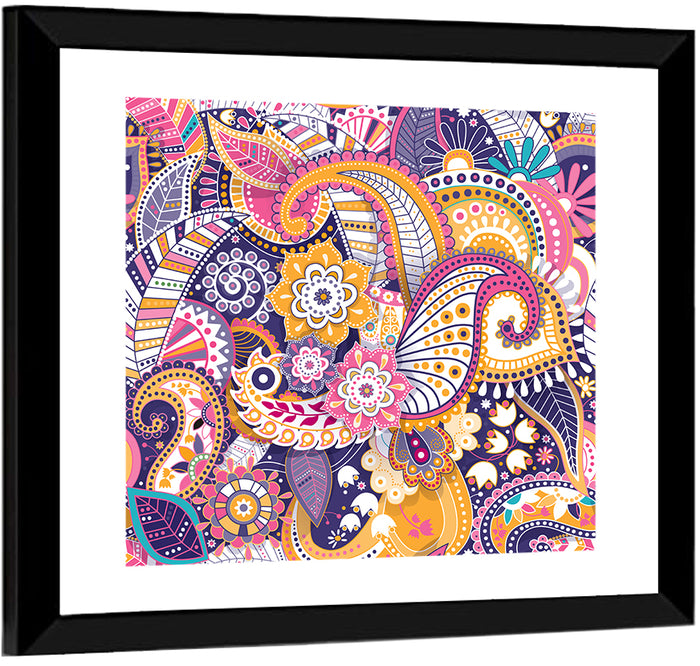 Indian Ornamental Paisley Pattern Wall Art as a framed print