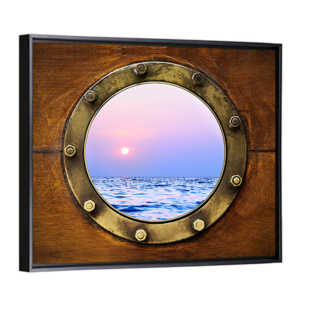 Brass Porthole with Sunset Horizon Wall Art