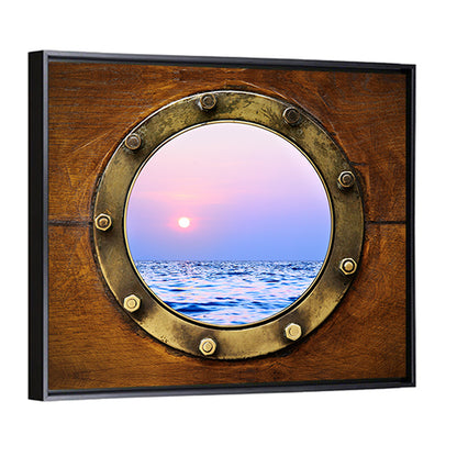 Brass Porthole with Sunset Horizon Wall Art