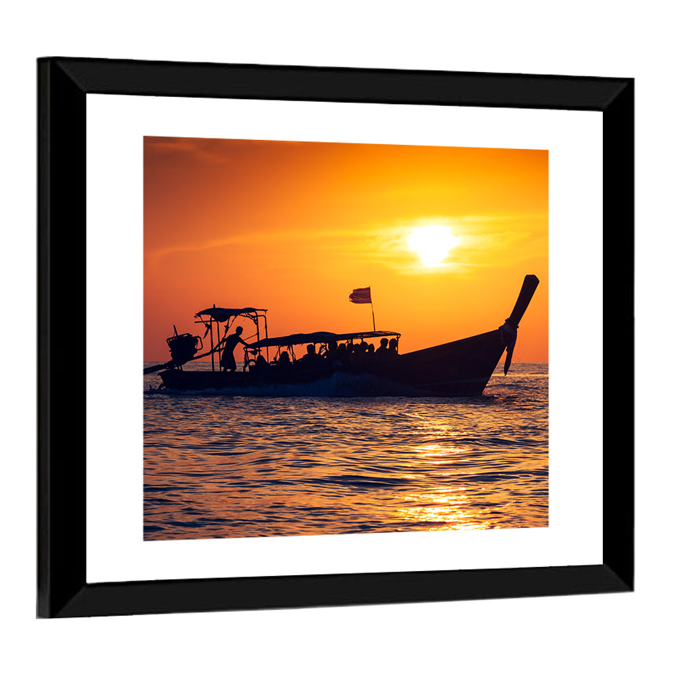 Longtail Boat at Sunset Wall Art