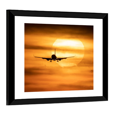 Airplane Silhouette at Golden Sunset Wall Art