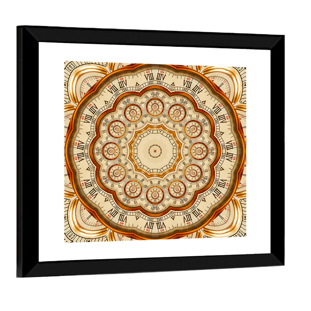 Antique Golden Clock Mandala Wall Art