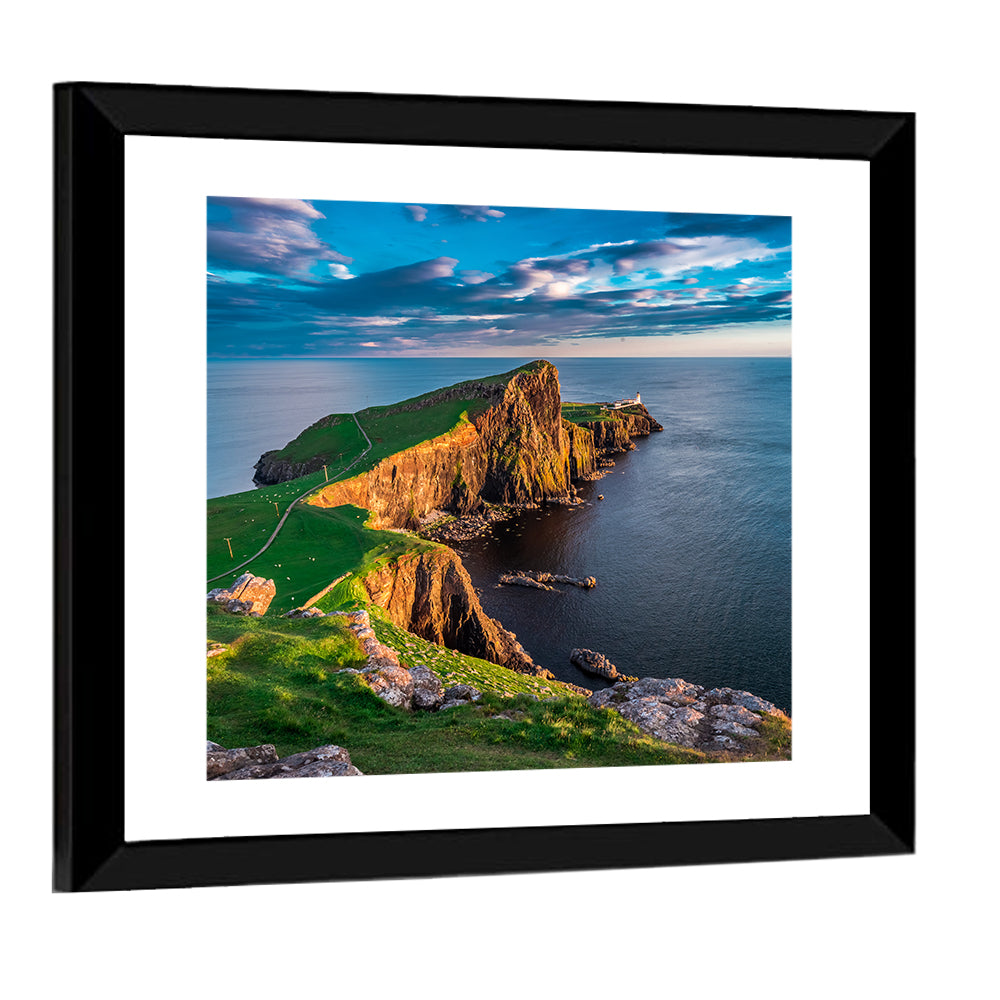 Neist Point Lighthouse at Golden Hour Wall Art