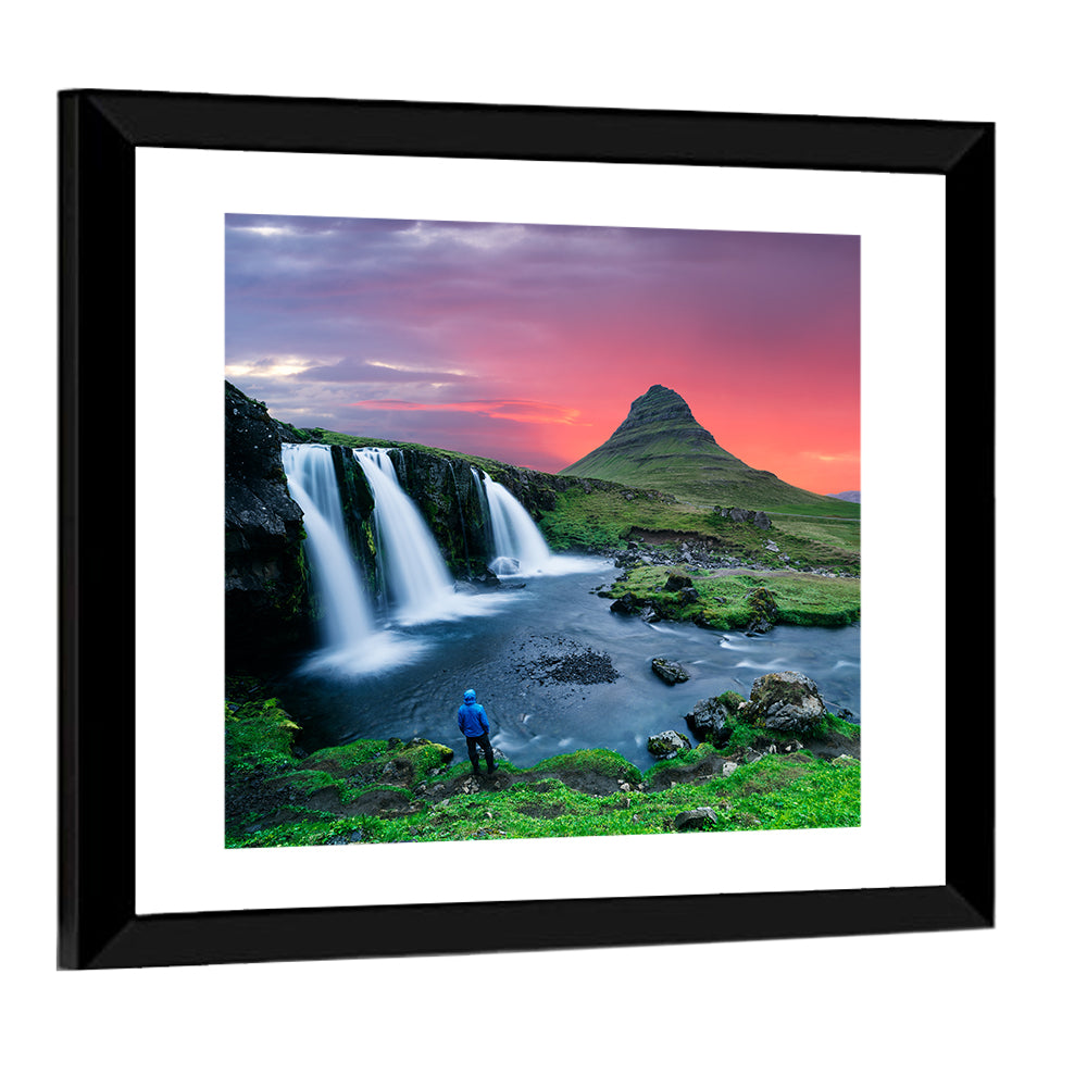 Kirkjufell Sunset with Kirkjufellsfoss Wall Art