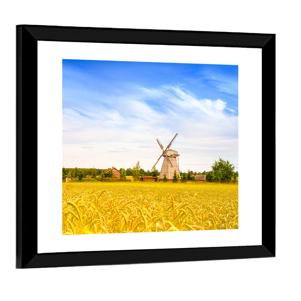 Dudutki Windmill in Golden Fields Wall Art