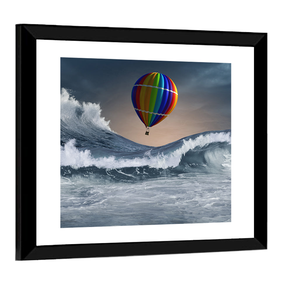 Hot Air Balloon Above Stormy Sea Wall Art