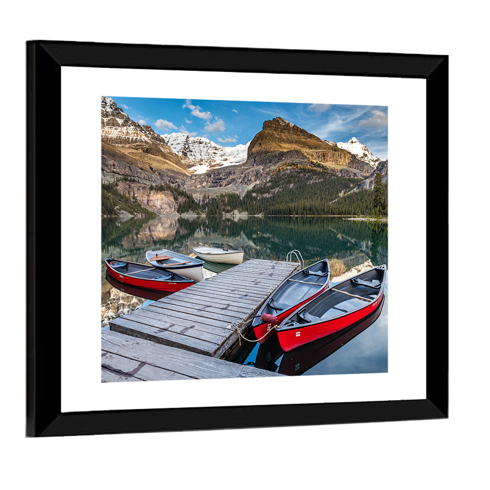 Canadian Rockies Lake with Red Canoes Wall Art