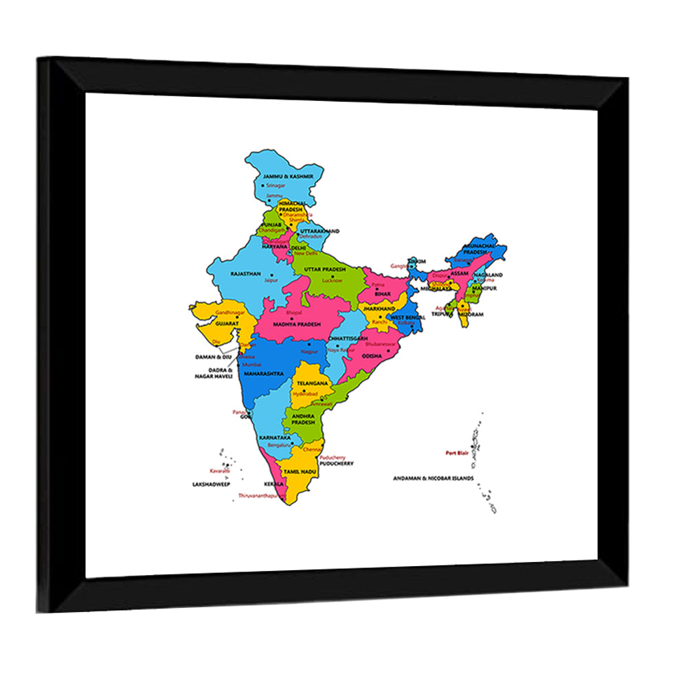 India Political Map Wall Art