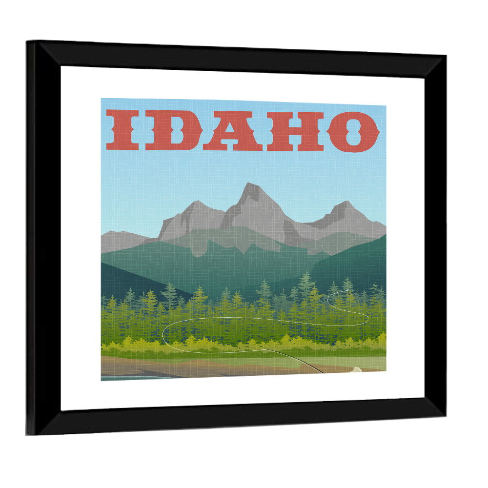 Vintage Idaho Travel Design Wall Art