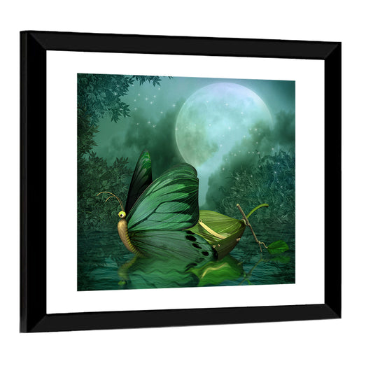 Moonlit Butterfly on Leaf Boat Wall Art