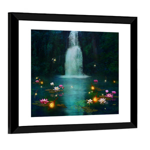 Waterfall & Lilies Artwork Wall Art