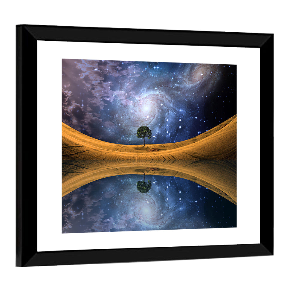 Solitary Tree Beneath Spiral Galaxy Wall Art