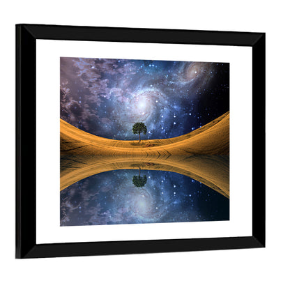 Solitary Tree Beneath Spiral Galaxy Wall Art