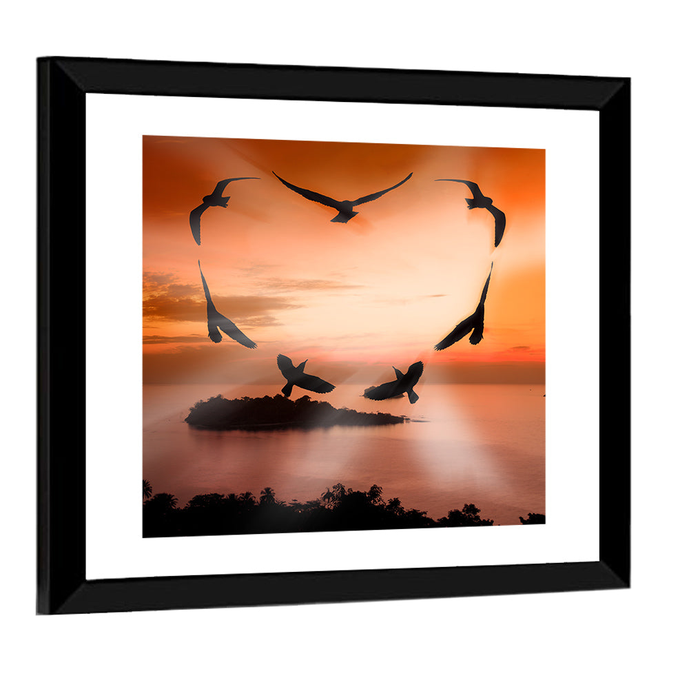 Heart-shaped Birds at Sunset Wall Art