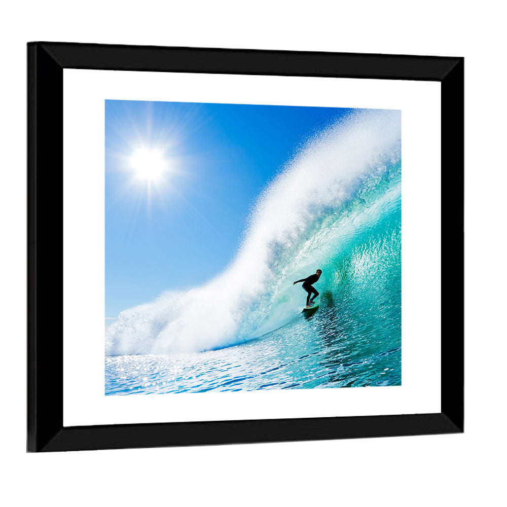 Surfer Inside Blue Barrel Wave Wall Art