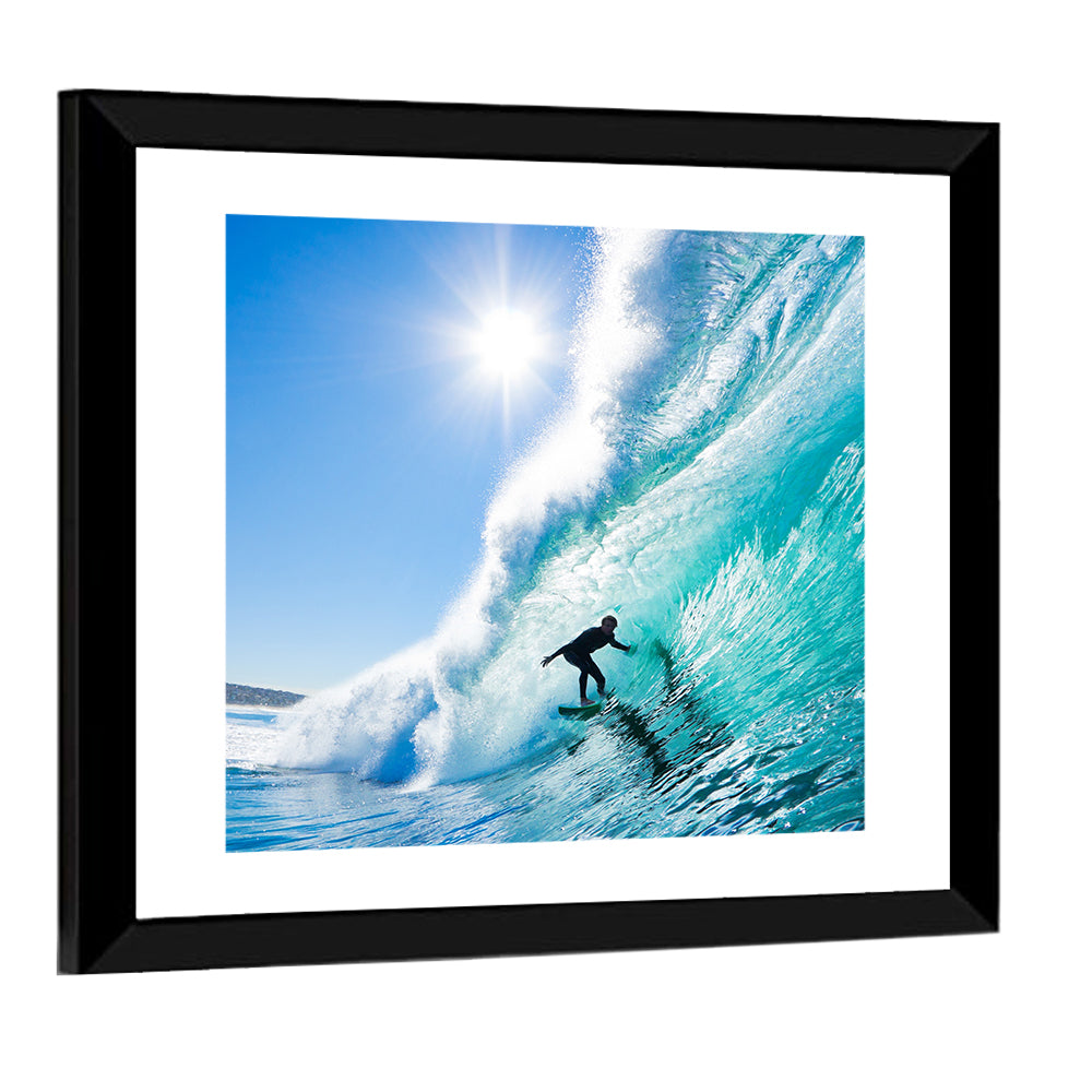 Sunlit Blue Wave with Surfer Wall Art