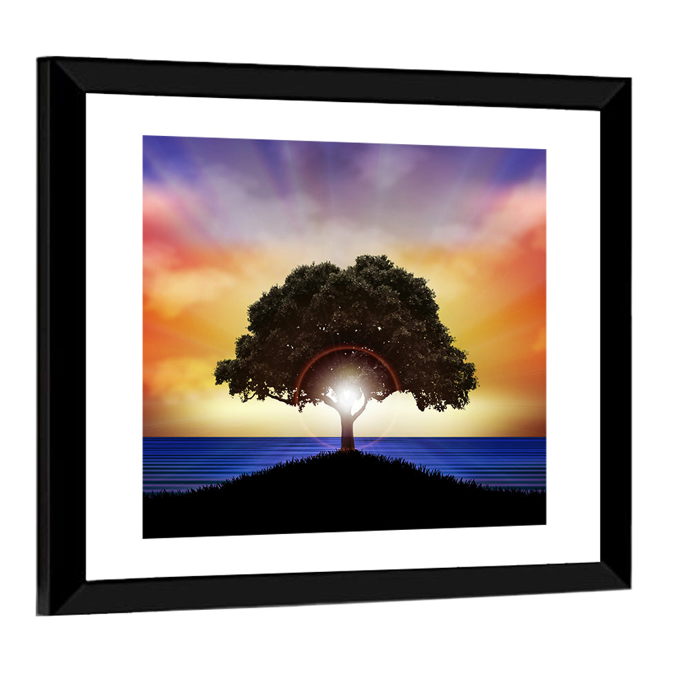 Coastal Sunset Tree Silhouette Wall Art
