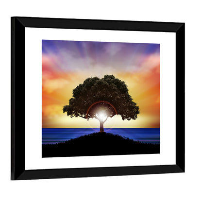 Coastal Sunset Tree Silhouette Wall Art