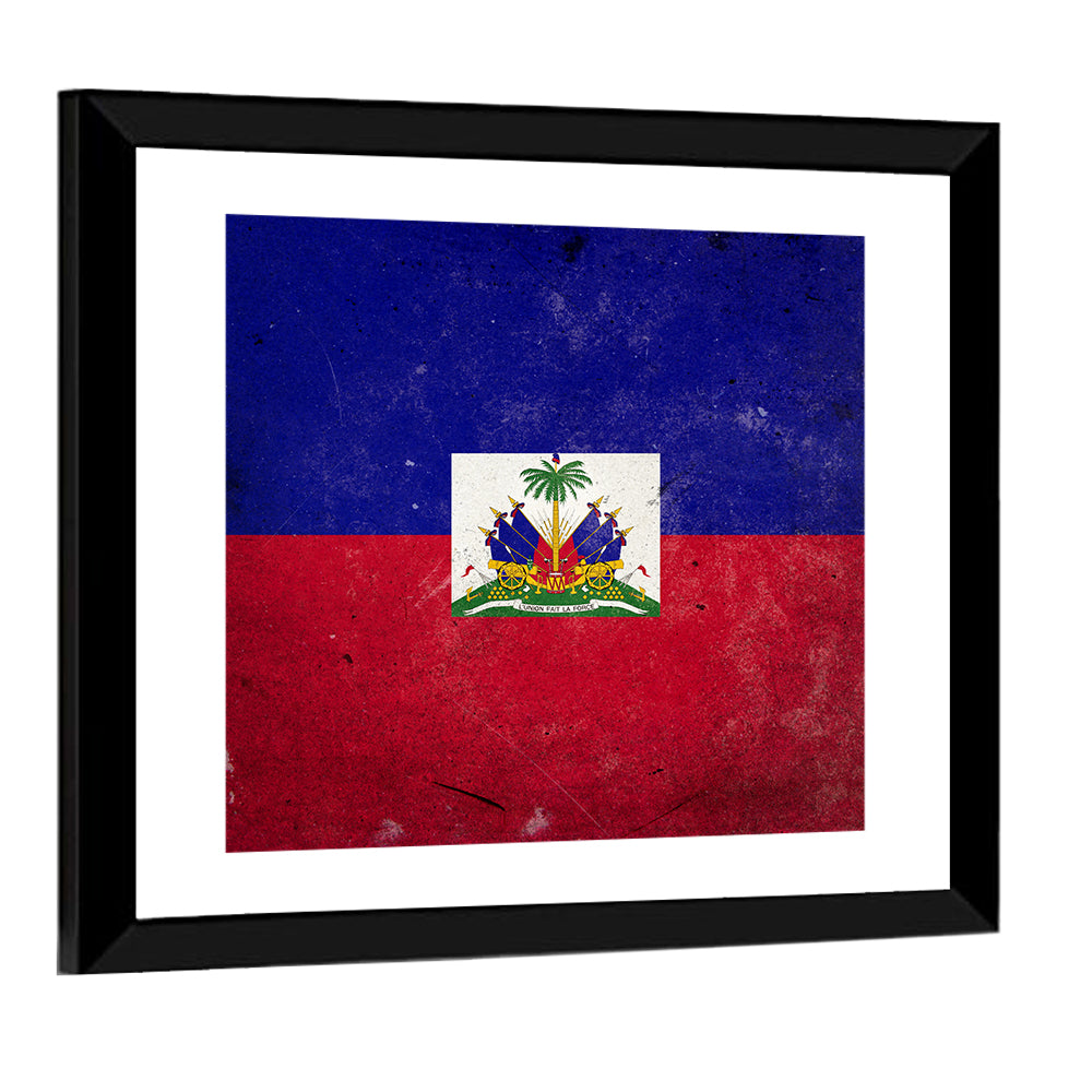 Haitian Flag with Distressed Emblem Wall Art