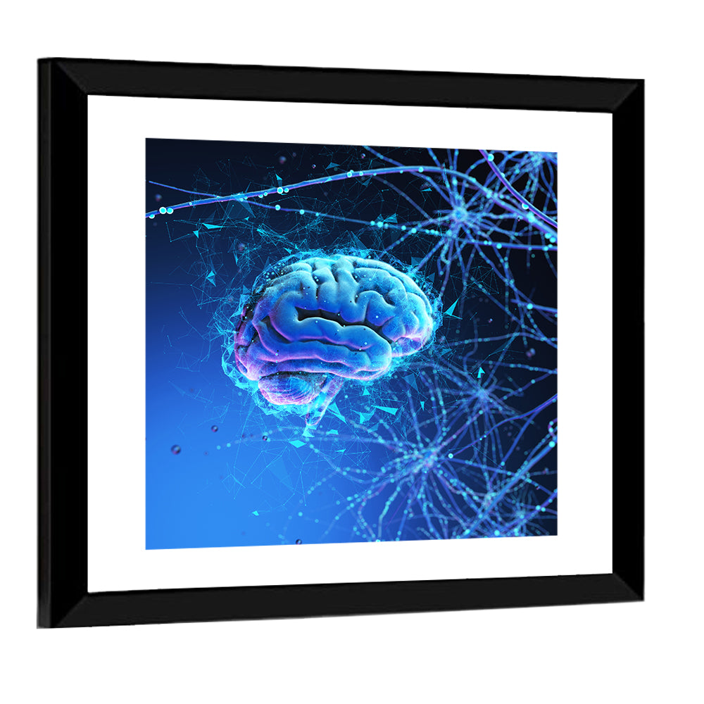 Blue 3d Neural Brain Wall Art