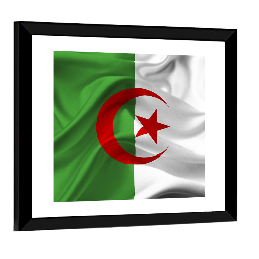 Waving Algerian Flag with Crescent and Star Wall Art