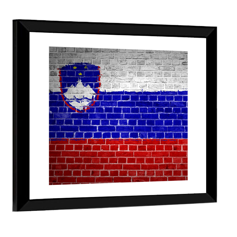 Slovenia Flag on Weathered Brick Wall Art