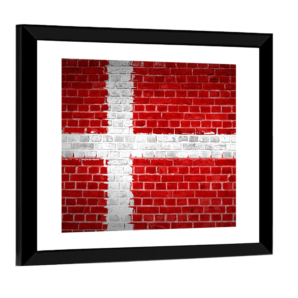 Denmark Flag on Weathered Brick Wall Art